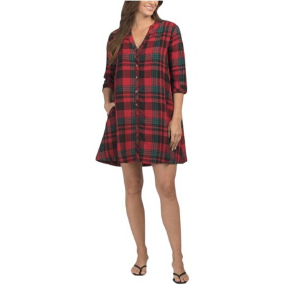NICOLE MILLER NEW YORK Linen Blend Plaid Mini Shirt Dress - Picture 1 of 3